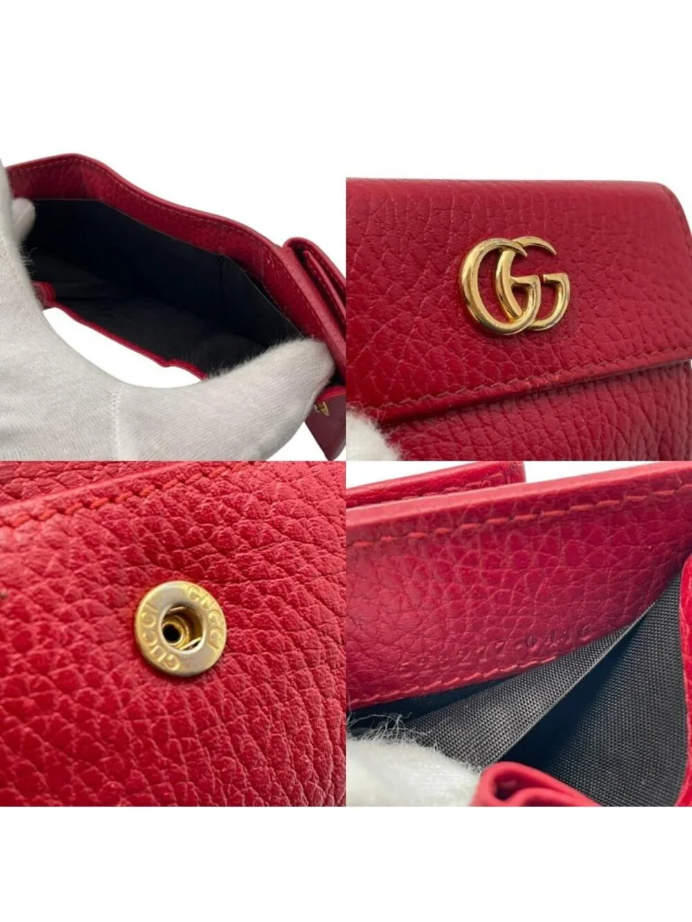 Gucci Wallet Petit Marmont GG Trifold Mini Compact Leather Rose Red Gold Double